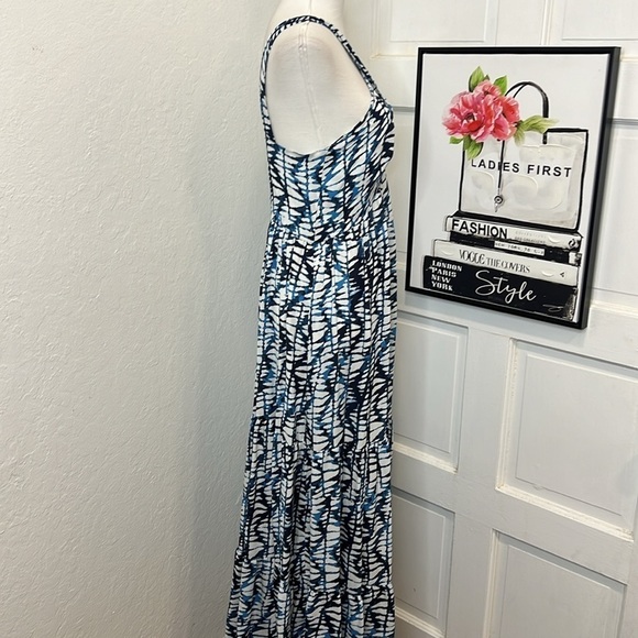 Amour Vert Navy & White Silk Maxi Dress Size S - Picture 2 of 9